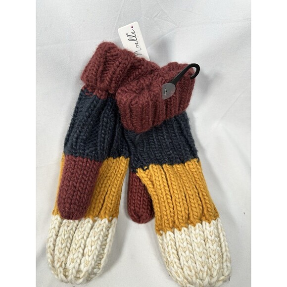 Simply Noelle Color Block Burgundy Navy  Knit Mittens Gloves Womens Winter - Picture 1 of 6